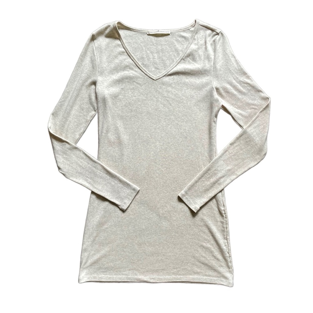 Peruvian Connection Heathered Oatmeal Pima Cotton Long Sleeve Knit Dress Medium